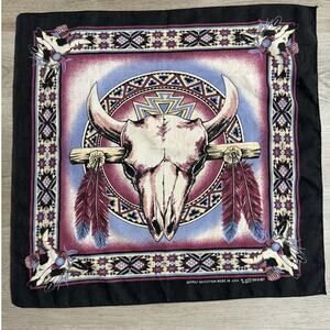 VTG Southwestern Skull Bandana - USA 15187 - Retro Western Handkerchief‎ Boho